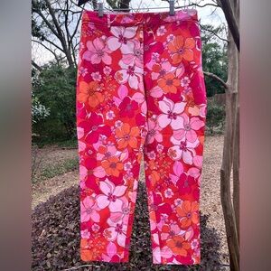 Talbots Perfect Crop Pants Floral Pink and Orange Size 10